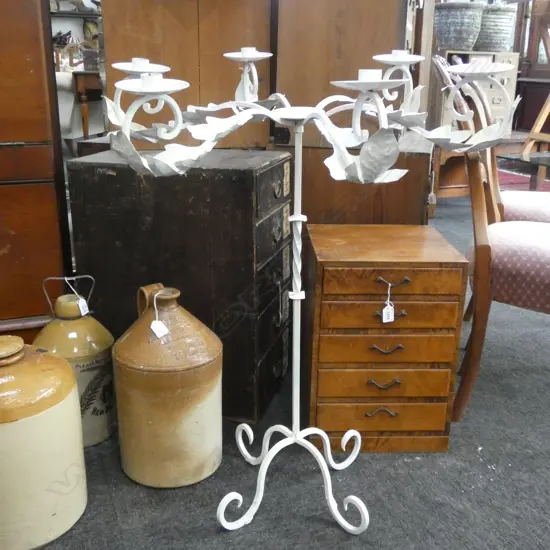 WHITE PAINTED METAL CANDELABRA H.850mm 700mm dia