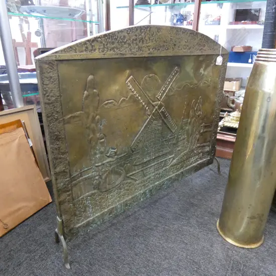 BRASS WINDMILL SCENE FIRE GUARD L 840MM