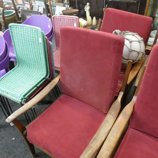 PR RETRO / MID CENTURY MORGAN CHAIRS RED UPHOLSTERY