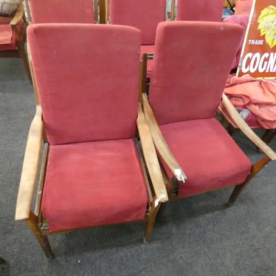PR RETRO / MID CENTURY MORGAN CHAIRS RED UPHOLSTERY