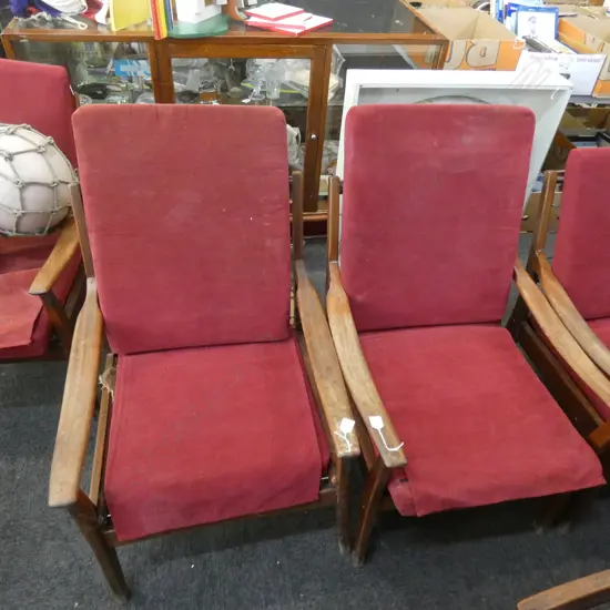 PR RETRO / MID CENTURY MORGAN CHAIRS RED UPHOLSTERY
