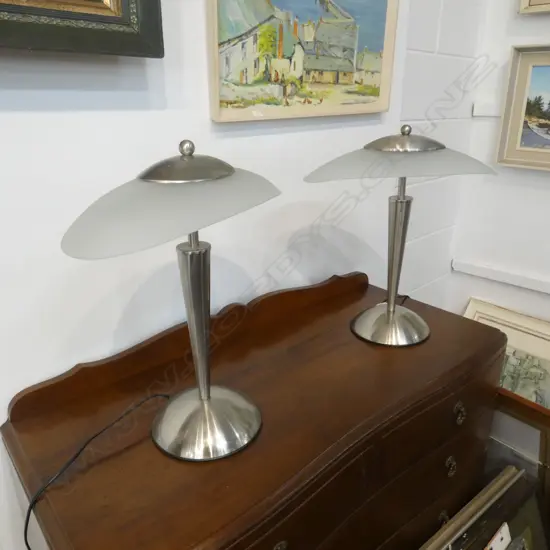 PR FROSTED GLASS & BRUSHED CHROME TABLE LAMPS H 470MM