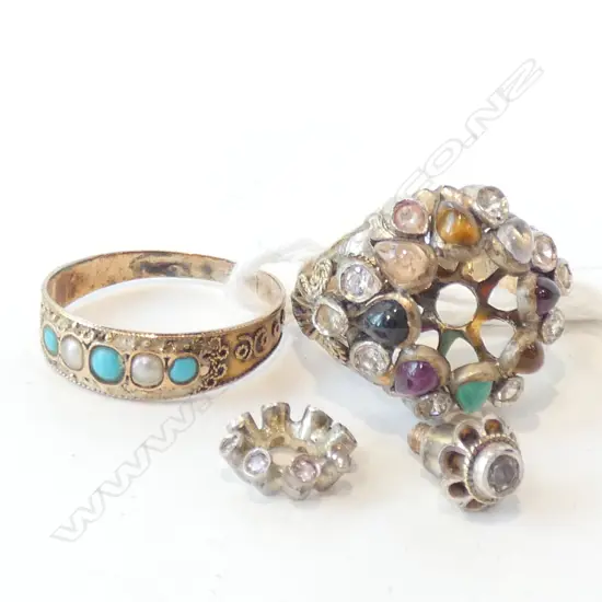 2 RINGS; 14 CT  + TORQUOISE & PEARL 5 GRAMS