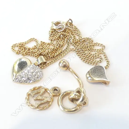 4 SMALL 9ct GOLD PENDANT/CHARMS 3.5gms CHAIN NOT ...
