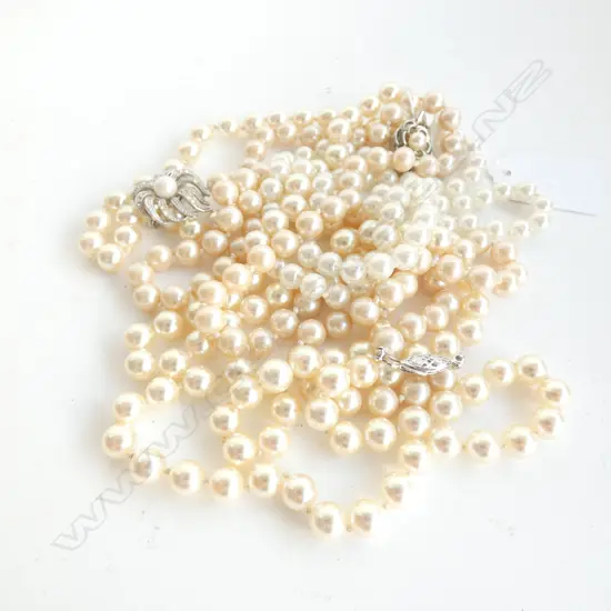 3 STRINGS FAUX PEARL NECKLACES; VARYING LENGTHS 