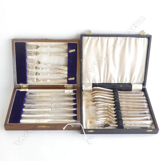 BOXED CUTLERY 12 PCE FISH SET & 12 PCE FRUIT SET  (WOODEN BOX )