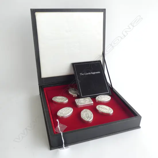 QUEEN ELIZABETH 11 'THE GUARDS REGIMENTS' STG SILVER BOX COLLECTION  7 BOXES IN DISPLAY BOX  W CERTIFICATES 