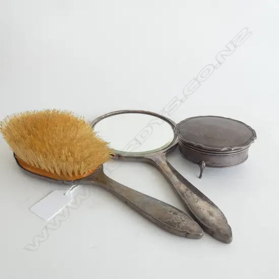 STG SILVER HAND MIRROR, BRUSH & BOX B'HAM 1934