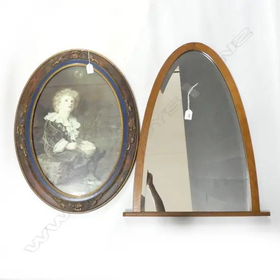 OAK FRAMED BEVELLED MIRROR H.640mm + PRINT OF BUBBLES BY MILAIS