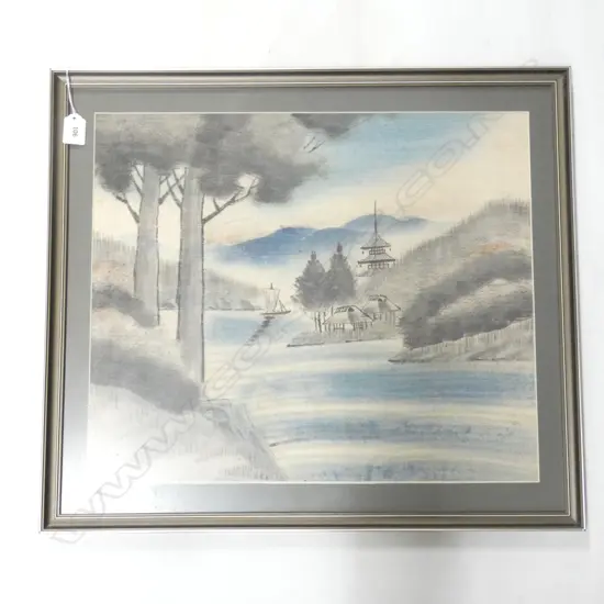 2 ORIENTAL FABRIC LANDSCAPE ARTWORKS 485x520mm