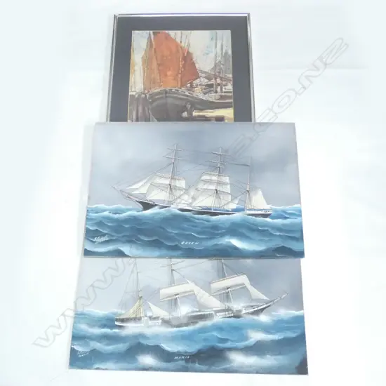 E. ROBERTO 2 SAILING SHIPS; 'MARIA' & 'QUEEN' GOUACHE ON BOARD 425x630mm