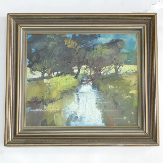 OIL ON BOARD 'WAIRARAPA STREAM' BY GREG WHITECLIFFE 1983 315 X 265MM