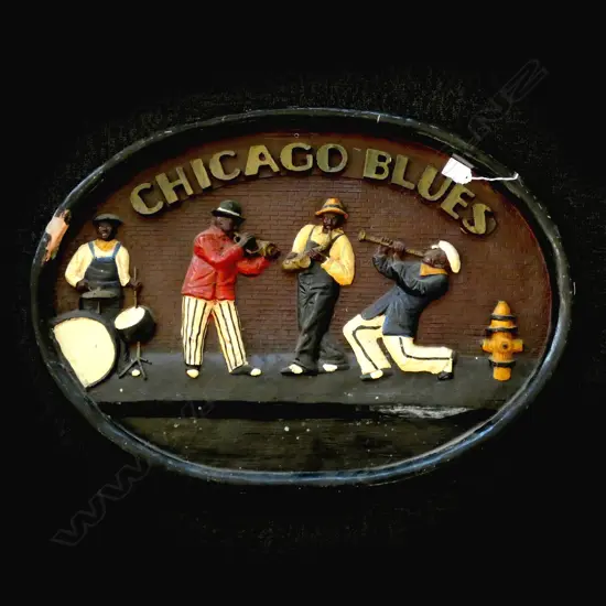 CHICAGO BLUES JAZZ BAND SHOP / PUB SIGN - REPRODUCTION - HAS SOME REPAIRS 665 X 475MM
