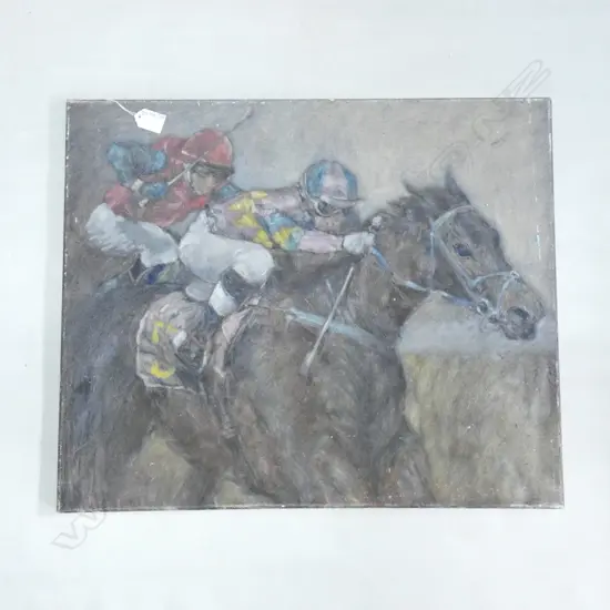 ARTIST UNKNOWN HORSE RACING UNFRAMED OIL 500x600mm