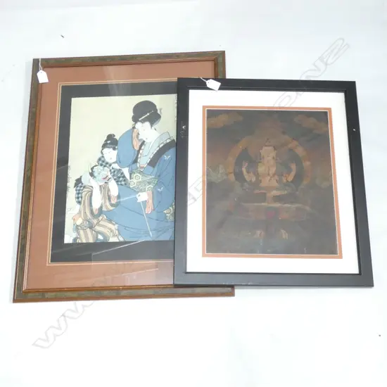 2 ORIENTAL PRINTS; JAPANESE & BUDDHA 385x320mm