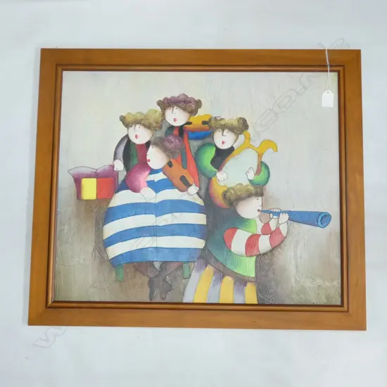 FAT LADIES MUSICAL GROUP PAINTING - SIGNED 585 X 485MM