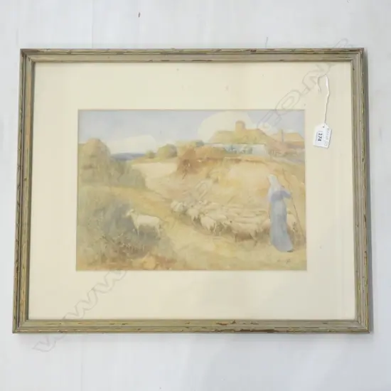 19thC W/C SHEPHERDESS BY A.E.P. 245x345mm