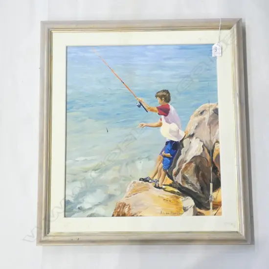 BRIAN HARVEY OIL 'THE FISHING LESSON' 440x390mm