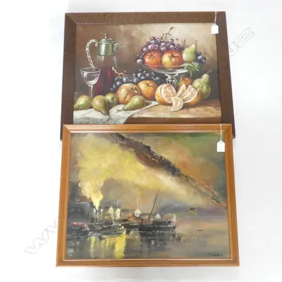 PR OIL PAINTINGS; C1930'S STILL LIFE  (350 X 490MM) & EARLY MORNING REFLECTIONS BY MARSHALL C1960 (490 X 490MM)