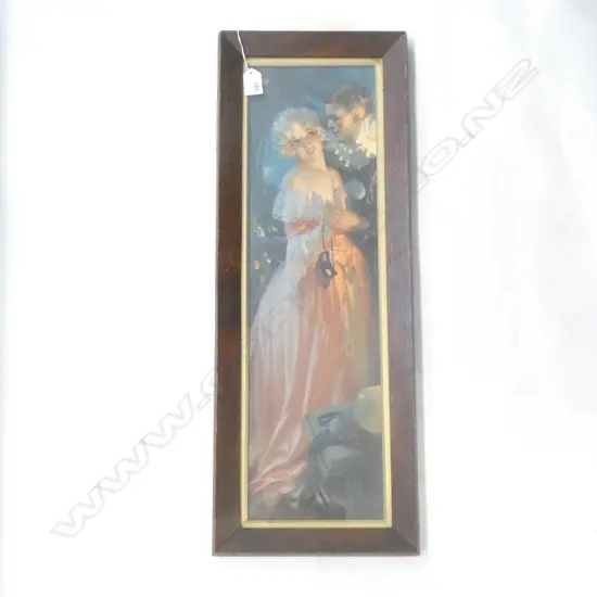 EDWARDIAN OAK FRAMED PRINT OF A COUPLE 600x170mm