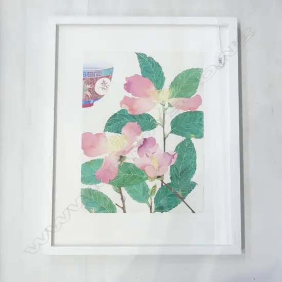 GABBY MALPAS W/C 'CAMELIA & TEA BOWL' FINE QUALITY 380x285mm