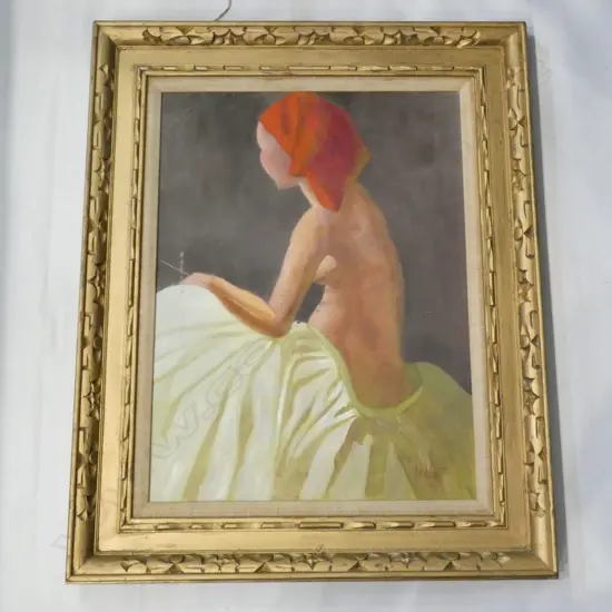 OIL SEATED NUDE AF w. SCRATCH 600x450mm GILT FRAME