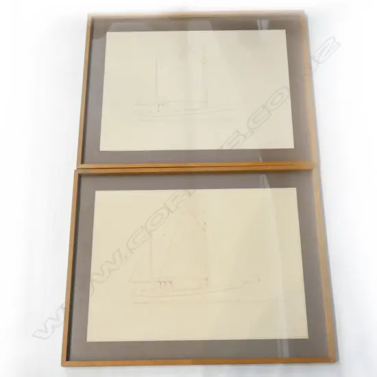 PR BOAT DRAWINGS 'HUIA' 400x550mm CONSERVATION GLASS FRAMED