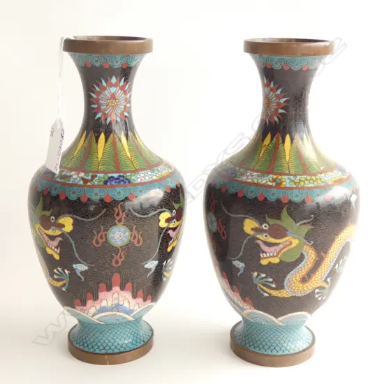 (19870) PR CLOISONNE VASES WITH DRAGONS H. 240MM