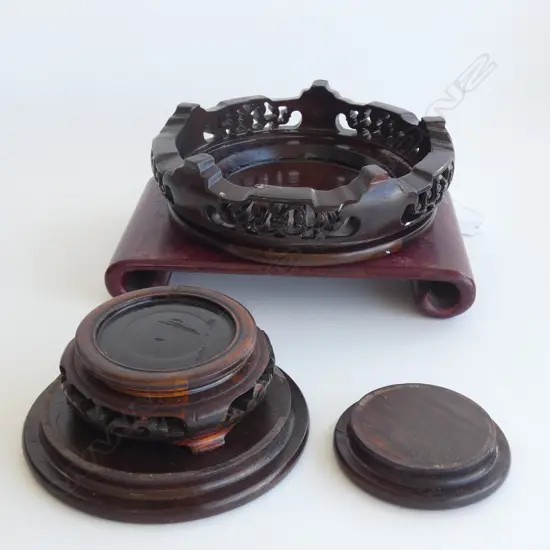 5 ORIENTAL WOODEN VASE / POT STANDS 