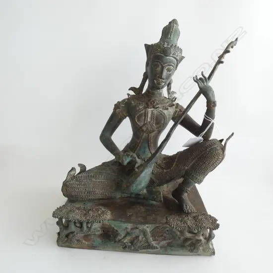 THAI BRONZE FIGURE PLAYING STRINGED INSTRUMENT H.320mm