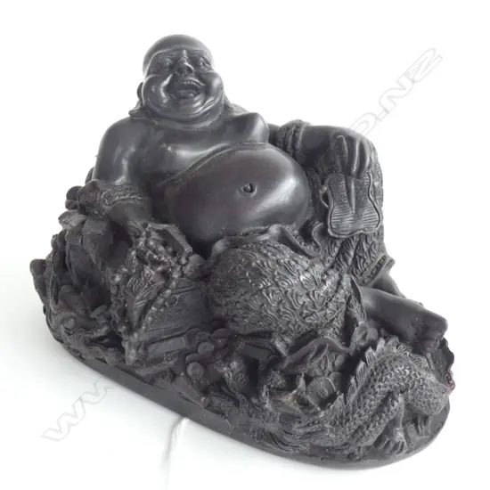 RECLINING BLACK RESIN BUDDHA W.210mm