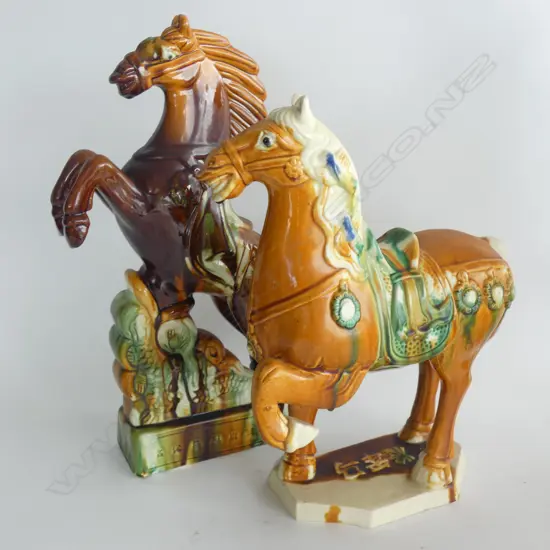 2 ORIENTAL SANCAI GLAZE HORSE FIGURINES H.380mm