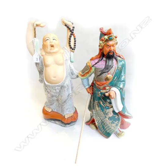 2 LARGE ORIENTAL FIGURES; BUDDHA & WARRIOR H.500mm