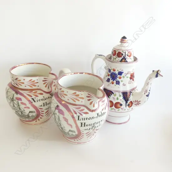 (19782) PR VINTAGE CERAMIC LUSTRE WARE JUGS & LG COFFEE POT  (H 320MM) - A/F