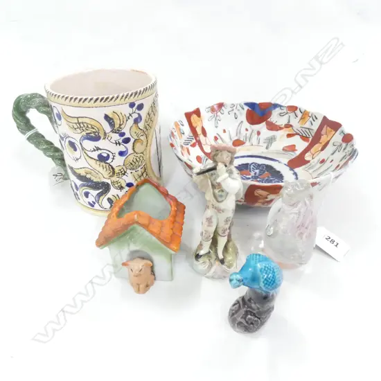 OLD IMARI BOWL & MUG WITH FROG + HOKITIKA GLASS / GERMAN FAIRING ETC..