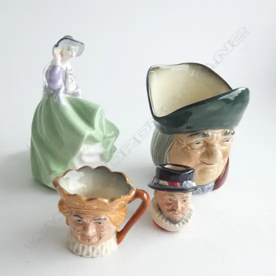 4 PCES R/DOULTON; TOP O' THE HILL, TOBY PHILPOTTS, 2 MINI TOBIES