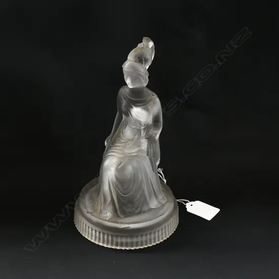 VICTORIAN GLASS FLOWER FROG CENTREPIECE - LADY WITH SHIELD A/F H. 215MM