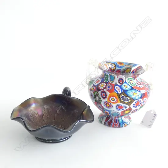 MILLE FIORE VASE H.120mm + CARNIVAL GLASS DISH