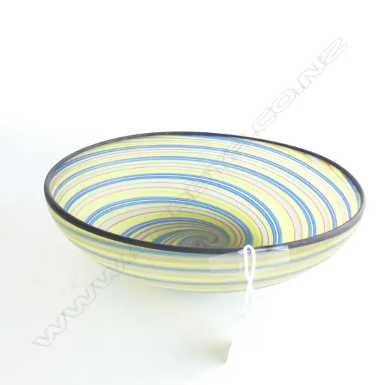 GREEN & BLUE SWIRL ART GLASS BOWL SIGNED 'JJC 09' 285mm dia