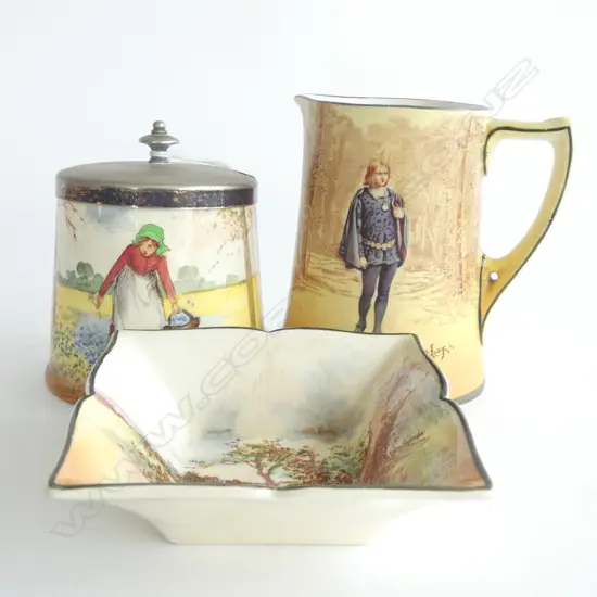 3 PCS ROYAL DOULTON SERIES WARE INCL 'GATHERING BLUEBELLS' POT H. 80MM