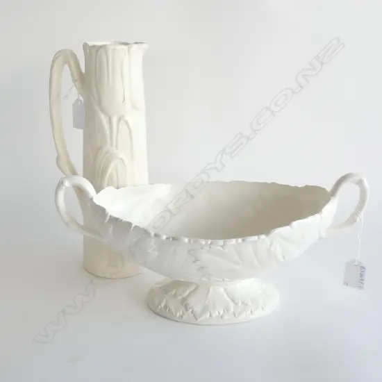 WHITE WEDWOOD VASE W.340mm + CROWN LYNN 'TULIP' JUG #23 H.280mm AF