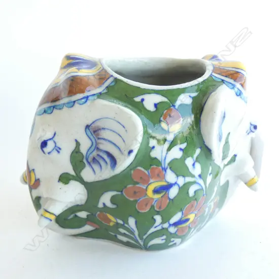 CERAMIC DOUBLE HEADED ELEPHANT VASE AF CHIP H.120mm