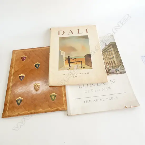 LEATHER DESK FOLDER AND TWO ART BOOKS