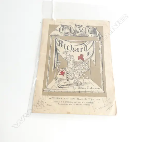 SIGNED PROGRAMME TO RICHARD III OLD VIC THEATRE COMP. AUST. NZ TOUR 1948...