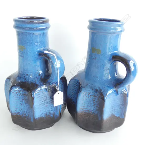 PR BLUE GLAZE WEST GERMAN BOTTLE VASES H.260mm