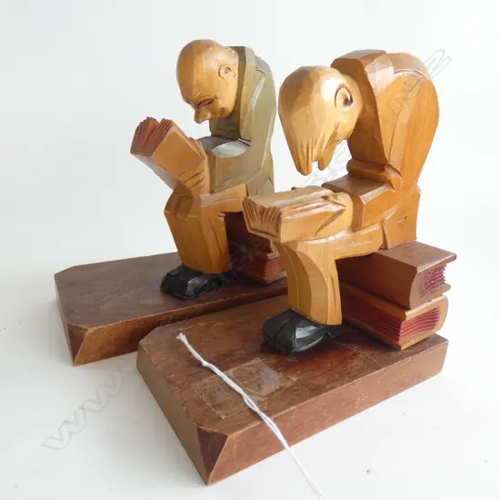 CARVED WOOD DECO BOOKENDS