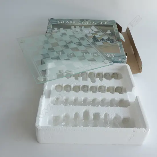 FROSTED GLASS CHESS SET, BOXED