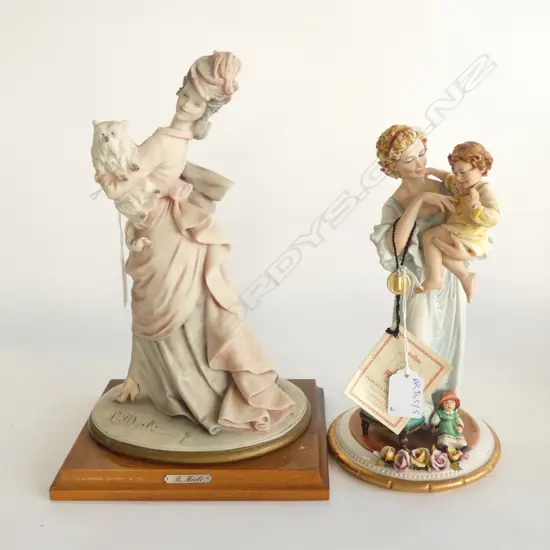 2 CAPODIMONTE FIGURINES B. MERLI LADY w. DOG H.300mm & LADY w. CHILD