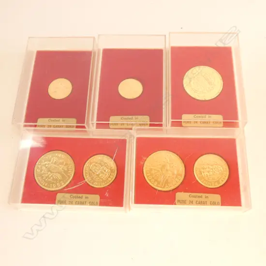 5 BOXES OLD NZ etc GOLD PLATED COINS
