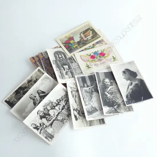 OLD POSTCARDS & PHOTOS INCL MAORI & 1918 EMBROIDERED POSTCARD 